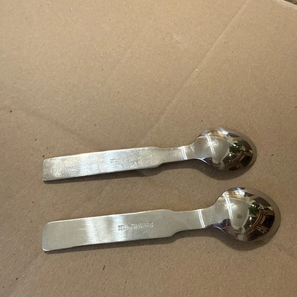 Set Of 2 Stanley Roberts Korea Oblique Flatware Small Spoons Dessert Soup 5 3/4